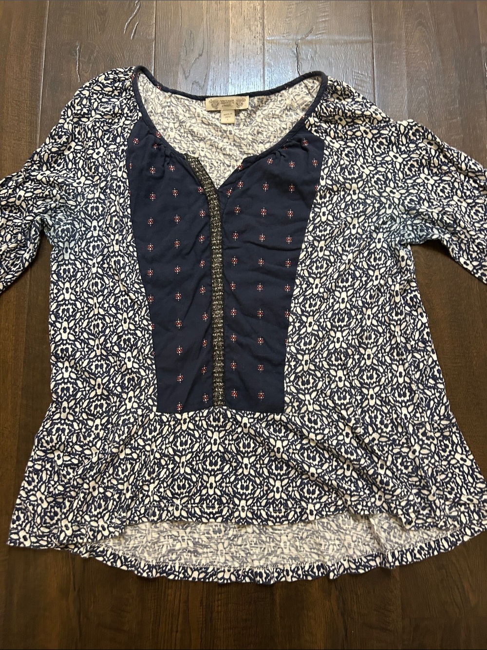 Women's Navy and White Printed  Top